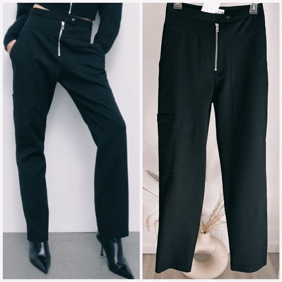 ZARA HIGH WAIST ZIPPER PANTS - Picture 1 of 9